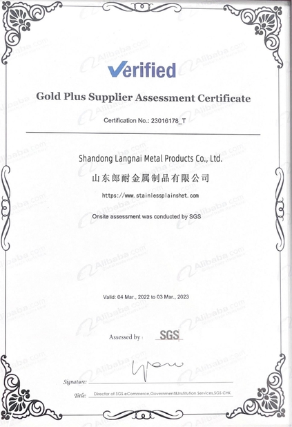 Chine Shandong Langnai Matel Product Co.,Ltd certifications